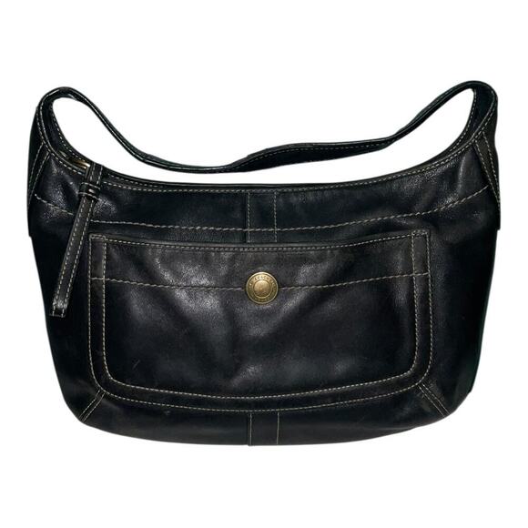 VINTAGE COACH ERGO BLACK LEATHER FRONT POCKET HALF MOON SHOULDER BAG - Picture 8 of 16